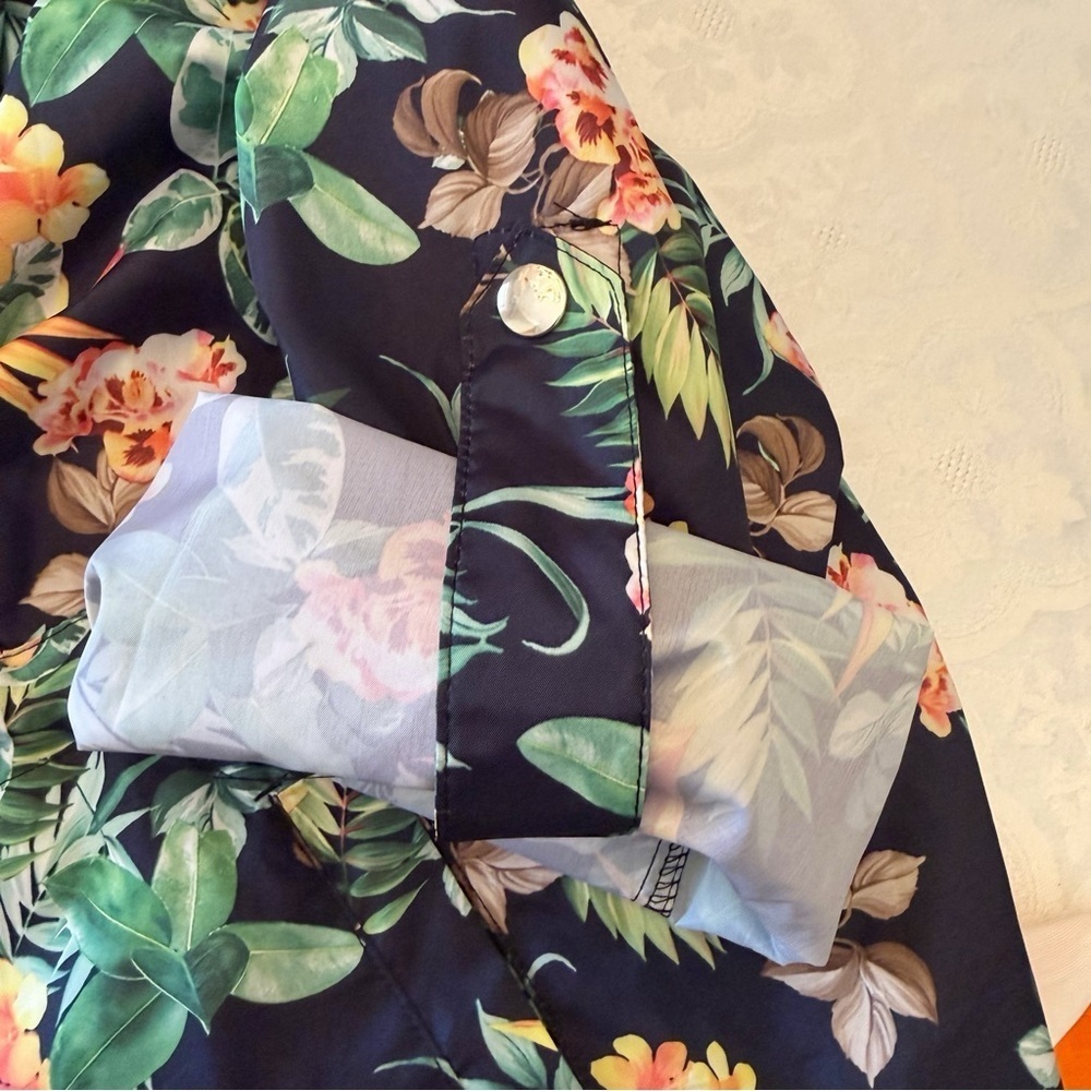 Susan Graver XL Tropical Floral Hooded Utility Jacket Zip Front - Picture 9 of 15